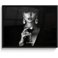 PosterMonkey Poster in lijst - Fotolijst 80x60 cm - Posters - Vrouw - Cocktail - Chic - Posterlijst zwart - Decoratie - Wanddecoratie woonkamer - Muurdecoratie slaapkamer