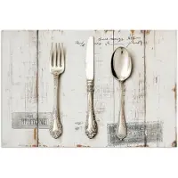 PosterMonkey Poster 30x20 cm - Zilver - Bestek - Hout - Posters - Kamer decoratie - Wanddecoratie woonkamer - Muurdecoratie slaapkamer