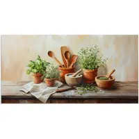 PosterMonkey Poster 120x60 cm - Potten - Kruiden - Hout - Posters - Kamer decoratie - Wanddecoratie woonkamer - Muurdecoratie slaapkamer