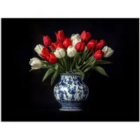 PosterMonkey Poster 40x30 cm - Rode - Bloemen - Tulpen - Vaas - Posters - Kamer decoratie - Wanddecoratie woonkamer - Muurdecoratie slaapkamer
