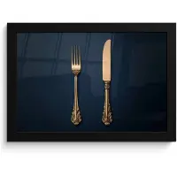 PosterMonkey Poster in lijst - Fotolijst 30x20 cm - Posters - Bestek - Donkerblauw - Goud - Posterlijst zwart - Decoratie - Wanddecoratie woonkamer - Muurdecoratie slaapkamer