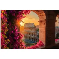 PosterMonkey Poster 30x20 cm - Colosseum - Rome - Roze Bloemen - Posters - Kamer decoratie - Wanddecoratie woonkamer - Muurdecoratie slaapkamer