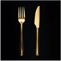 PosterMonkey Poster 30x30 cm - Bestek - Goud - Mes - Vork - Posters - Wanddecoratie keuken - Muurdecoratie woonkamer - Decoratieve accessoires - Kamer muur decoratie