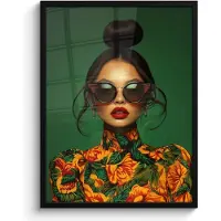 PosterMonkey Poster in lijst - Fotolijst 60x80 cm - Posters - Vrouw - Groen - Modern - Bril - Abstract - Posterlijst zwart - Decoratie - Wanddecoratie woonkamer - Muurdecoratie slaapkamer