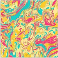 PosterMonkey Poster 75x75 cm - Geel - Roze - Blauw - Retro - Posters - Kamer decoratie - Wanddecoratie woonkamer - Muurdecoratie slaapkamer