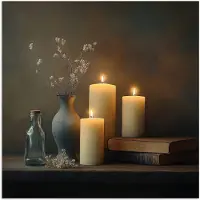 PosterMonkey Poster 100x100 cm - Kaarsen - Stilleven - Rustiek - Boeken - Posters - Kamer decoratie - Wanddecoratie woonkamer - Muurdecoratie slaapkamer XXL