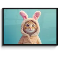 PosterMonkey Poster in lijst - Fotolijst 90x60 cm - Posters - Paashaas - Kat - Kostuum - Posterlijst zwart - Decoratie - Wanddecoratie woonkamer - Muurdecoratie slaapkamer