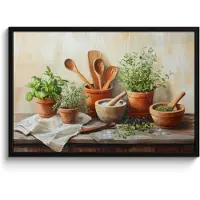 PosterMonkey Poster in lijst - Fotolijst 90x60 cm - Posters - Potten - Kruiden - Hout - Posterlijst zwart - Decoratie - Wanddecoratie woonkamer - Muurdecoratie slaapkamer