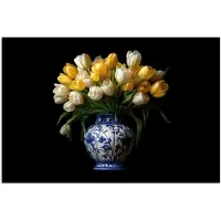 PosterMonkey Poster 90x60 cm - Geel - Tulpen - Vaas - Bloemen - Posters - Kamer decoratie - Wanddecoratie woonkamer - Muurdecoratie slaapkamer