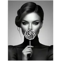 PosterMonkey Poster 60x80 cm - Vrouw - Lolly - Zwart - Posters - Kamer decoratie - Wanddecoratie woonkamer - Muurdecoratie slaapkamer
