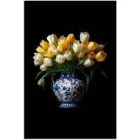 PosterMonkey Poster 40x60 cm - Geel - Tulpen - Vaas - Bloemen - Posters - Kamer decoratie - Wanddecoratie woonkamer - Muurdecoratie slaapkamer