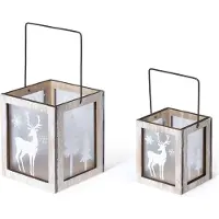 Inge-glas 2x sets van 2x stuks kerst lantaarns/windlichten met rendieren print 8,5 en 11 cm - Kerstdecoratie/kerstversiering