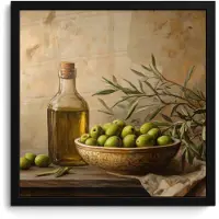 PosterMonkey Poster in lijst - Fotolijst 40x40 cm - Posters - Olijven - Stilleven - Vintage - Posterlijst zwart - Decoratie - Wanddecoratie woonkamer - Muurdecoratie slaapkamer