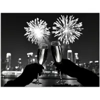 PosterMonkey Poster 120x90 cm - Vuurwerk - Proosten - Skyline - Champagne - Posters - Wanddecoratie keuken - Muurdecoratie woonkamer - Decoratieve accessoires - Kamer muur decoratie