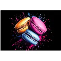PosterMonkey Poster 30x20 cm - Macarons - Dessert - Graffiti - Kleurrijk - Roze - Blauw - Geel - Posters - Kamer decoratie - Wanddecoratie woonkamer - Muurdecoratie slaapkamer
