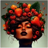 PosterMonkey Poster 100x100 cm - Vrouw - Chocolade - Frambozen - Aardbeien - Koekjes - Posters - Kamer decoratie - Wanddecoratie woonkamer - Muurdecoratie slaapkamer XXL