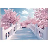 PosterMonkey Poster 90x60 cm - Brug - Kersenbomen - Wit - Posters - Kamer decoratie - Wanddecoratie woonkamer - Muurdecoratie slaapkamer