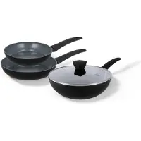 BE Living Pannenset 3-delig - Ø 24 & 28 cm Koekenpan + Ø 28 cm Wokpan met Deksel - Koekenpannenset - Keramisch - Inductie Pannen - PFAS Vrij Anti Aanbak - Delight Series