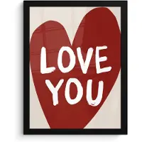PosterMonkey Poster in lijst - Fotolijst 30x40 cm - Posters - Loveyou - Hart - Rood - Posterlijst zwart - Decoratie - Wanddecoratie woonkamer - Muurdecoratie slaapkamer