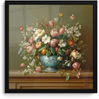 PosterMonkey Poster in lijst - Fotolijst 40x40 cm - Posters - Vaas - Pastel - Kleuren - Bloemen - Posterlijst zwart - Decoratie - Wanddecoratie woonkamer - Muurdecoratie slaapkamer