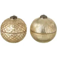 J-Line geurkaars Kerstbal - glas - goud - small - 2 stuks
