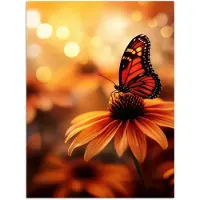 PosterMonkey Poster 30x40 cm - Vlinder - Bloemen - Oranje - Posters - Kamer decoratie - Wanddecoratie woonkamer - Muurdecoratie slaapkamer