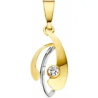 MORI Gold 14krt geel-/witgouden hanger met 0,03crt diamant, subtiele fantasie hanger met een moderne uitstraling, model 41-HN-368-0.03