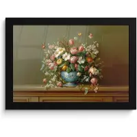 PosterMonkey Poster in lijst - Fotolijst 30x20 cm - Posters - Vaas - Pastel - Kleuren - Bloemen - Posterlijst zwart - Decoratie - Wanddecoratie woonkamer - Muurdecoratie slaapkamer