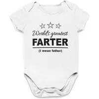 Logostar Vaderdag Cadeau - Romper World’s Greatest Farter - Maat 56 - Kleur Wit - 100% Katoen