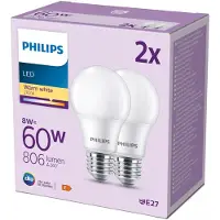 Philips LED lamp E27 | Peer A60 | Mat | 2700K | 8W (60W) | 2 stuks