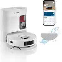 Bosch Spotless + BCRD1W Robotstofzuiger met Dweilfunctie, 11,000 Pa Zuigkracht, Statische natte dweil, Droog servicestation, Smart Vision Infrarood Navigatie, Home Connect App, Wit