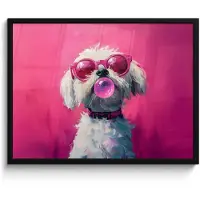 PosterMonkey Poster in lijst - Fotolijst 80x60 cm - Posters - Pink - Hond - Bubbel - Posterlijst zwart - Decoratie - Wanddecoratie woonkamer - Muurdecoratie slaapkamer