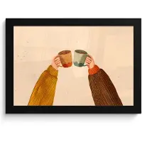 PosterMonkey Poster in lijst - Fotolijst 30x20 cm - Posters - Illustratie - Mokken - Proosten - Bruin - Posterlijst zwart - Decoratie - Wanddecoratie woonkamer - Muurdecoratie slaapkamer