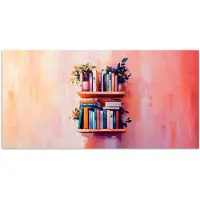 PosterMonkey Poster 120x60 cm - Planken - Boeken - Bladeren - Posters - Kamer decoratie - Wanddecoratie woonkamer - Muurdecoratie slaapkamer