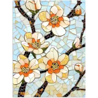 PosterMonkey Poster 90x120 cm - Bloesems - Wit - Mozaïek - Tak - Posters - Kamer decoratie - Wanddecoratie woonkamer - Muurdecoratie slaapkamer