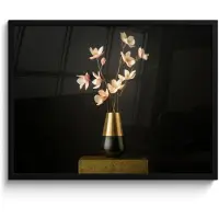 PosterMonkey Poster in lijst - Fotolijst 80x60 cm - Posters - Sierlijk - Boeket - Goud - Vaas - Posterlijst zwart - Decoratie - Wanddecoratie woonkamer - Muurdecoratie slaapkamer