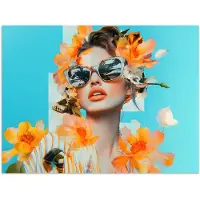 PosterMonkey Poster 120x90 cm - Bloemen - Vrouw - Zonnebril - Blauw - Posters - Kamer decoratie - Wanddecoratie woonkamer - Muurdecoratie slaapkamer
