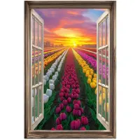 PosterMonkey Poster 80x120 cm - Doorkijk - Bloemen - Tulpen - Kleurrijk - Zonsondergang - Posters - Kamer decoratie - Wanddecoratie woonkamer - Muurdecoratie slaapkamer