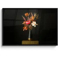 PosterMonkey Poster in lijst - Fotolijst 120x80 cm - Posters - Boeket - Oranje - Gouden - vaas - Posterlijst zwart - Decoratie - Wanddecoratie woonkamer - Muurdecoratie slaapkamer
