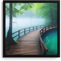PosterMonkey Poster in lijst - Fotolijst 40x40 cm - Posters - Brug - Water - Rivier - Bos - Posterlijst zwart - Decoratie - Wanddecoratie woonkamer - Muurdecoratie slaapkamer