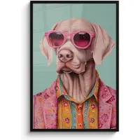 PosterMonkey Poster in lijst - Fotolijst 80x120 cm - Posters - Hond - Overhemd - Bloemen - Bril - Posterlijst zwart - Decoratie - Wanddecoratie woonkamer - Muurdecoratie slaapkamer