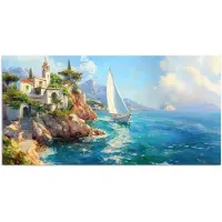 PosterMonkey Poster 80x40 cm - Zeilboot - Rotsen - Kust - Huizen - Posters - Kamer decoratie - Wanddecoratie woonkamer - Muurdecoratie slaapkamer