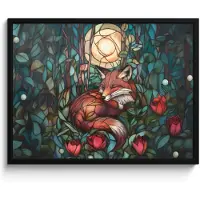 PosterMonkey Poster in lijst - Fotolijst 80x60 cm - Posters - Vos - Mozaïek - Bos - Maan - Posterlijst zwart - Decoratie - Wanddecoratie woonkamer - Muurdecoratie slaapkamer
