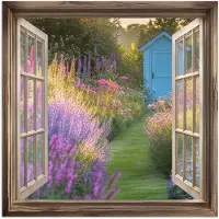 PosterMonkey Poster 50x50 cm - Doorkijk - Bloemen - Raam - Natuur - Posters - Kamer decoratie - Wanddecoratie woonkamer - Muurdecoratie slaapkamer