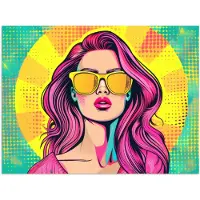 PosterMonkey Poster 80x60 cm - Zonnebril - Vrouw - Zonnig - Geel - Posters - Kamer decoratie - Wanddecoratie woonkamer - Muurdecoratie slaapkamer