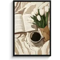 PosterMonkey Poster in lijst - Fotolijst 60x90 cm - Posters - Boek - Illustratie - Tulpen - Koffie - Posterlijst zwart - Decoratie - Wanddecoratie woonkamer - Muurdecoratie slaapkamer
