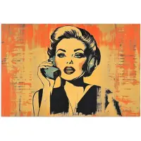 PosterMonkey Poster 60x40 cm - Retro - Vrouw - Koptelefoon - Oranje - Posters - Kamer decoratie - Wanddecoratie woonkamer - Muurdecoratie slaapkamer