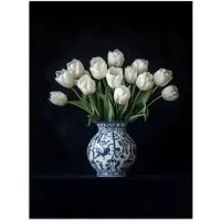 PosterMonkey Poster 90x120 cm - Wit - Bloemen - Tulpen - Vaas - Posters - Kamer decoratie - Wanddecoratie woonkamer - Muurdecoratie slaapkamer