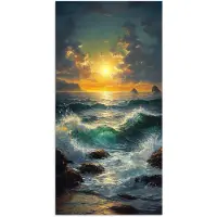 PosterMonkey Poster 75x150 cm - Zee - Zon - Golven - Rotsen - Posters - Kamer decoratie - Wanddecoratie woonkamer - Muurdecoratie slaapkamer