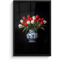 PosterMonkey Poster in lijst - Fotolijst 40x60 cm - Posters - Rode - Bloemen - Tulpen - Vaas - Posterlijst zwart - Decoratie - Wanddecoratie woonkamer - Muurdecoratie slaapkamer